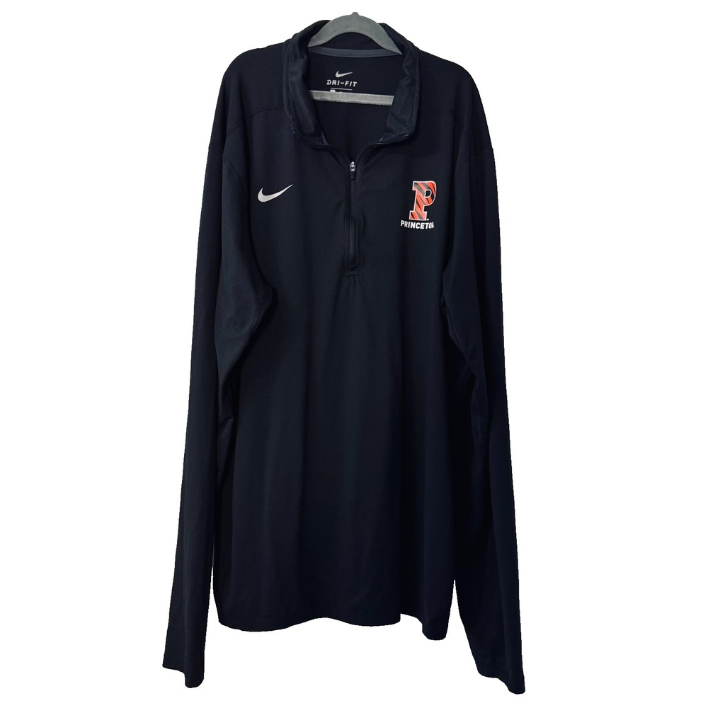 Nike Princeton Tigers Dri-FIT Sz XL Black 1/4 Zip Pullover Thumbholes Collegiate